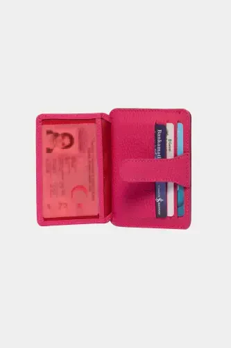3607 Genuine Real Leather Women Men Card Holder Wallet Pink-Flother Pink - 5