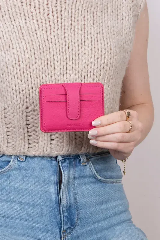 3607 Genuine Real Leather Women Men Card Holder Wallet Pink-Flother Pink - 7