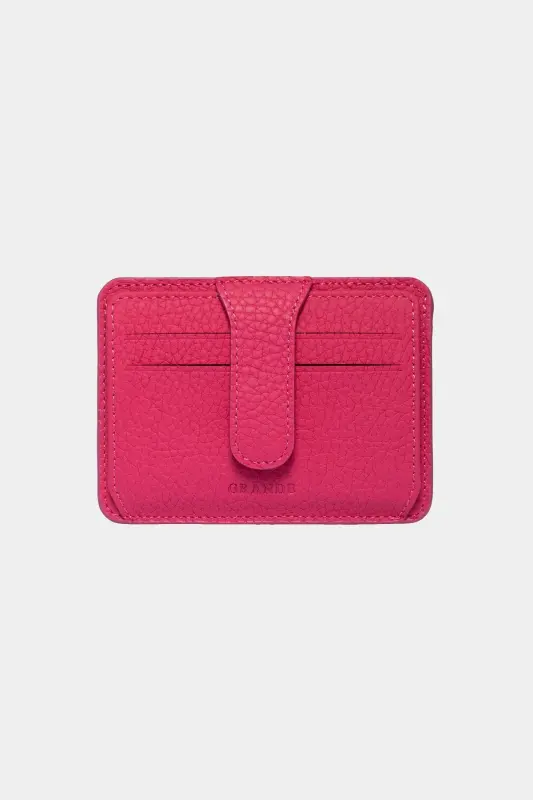 3607 Genuine Real Leather Women Men Card Holder Wallet Pink-Flother Pink - 1