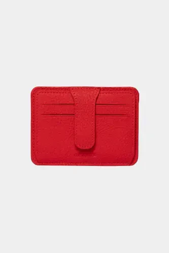 3607 Genuine Real Leather Women Men Card Holder Wallet Red-Natural Red - 1