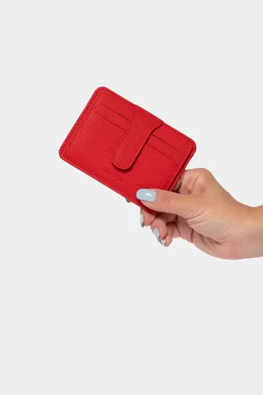 3607 Genuine Real Leather Women Men Card Holder Wallet Red-Natural Red - 3