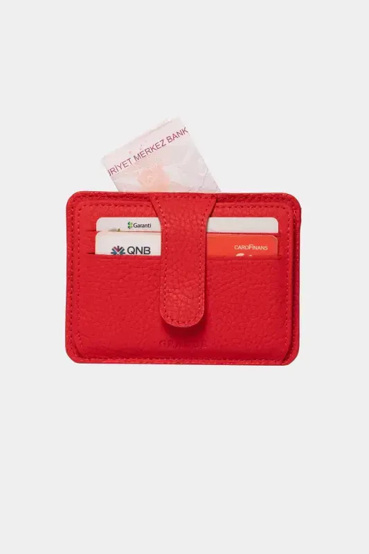 3607 Genuine Real Leather Women Men Card Holder Wallet Red-Natural Red - 4