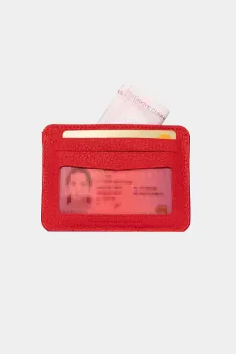3607 Genuine Real Leather Women Men Card Holder Wallet Red-Natural Red - 5
