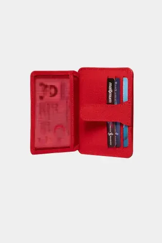 3607 Genuine Real Leather Women Men Card Holder Wallet Red-Natural Red - 6