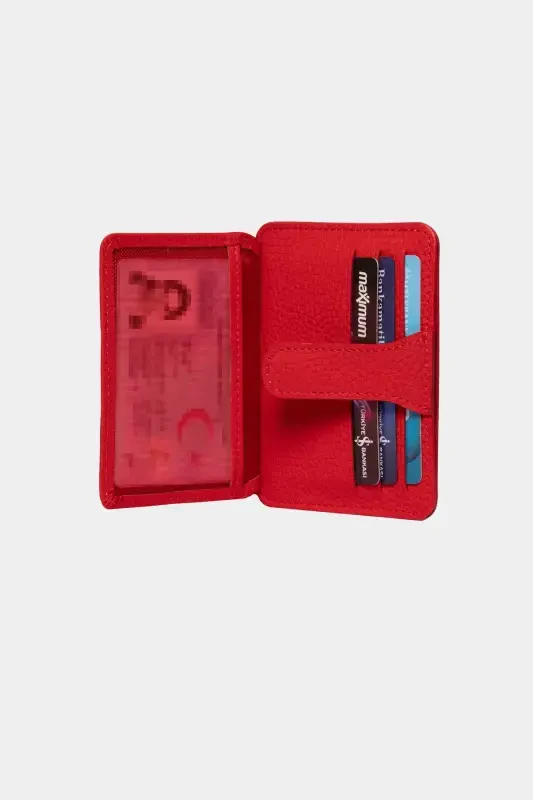 3607 Genuine Real Leather Women Men Card Holder Wallet Red-Natural Red - 6