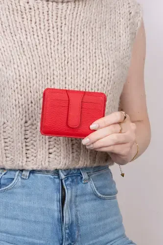 3607 Genuine Real Leather Women Men Card Holder Wallet Red-Natural Red - 7