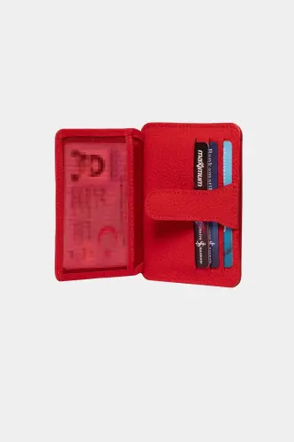 3607 Genuine Real Leather Women Men Card Holder Wallet Red-Natural Red - 6