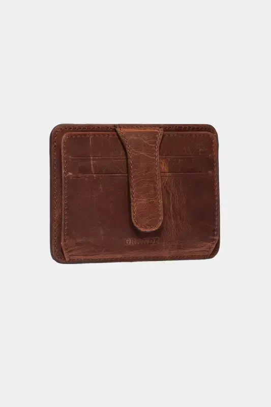 3607 Genuine Real Leather Women Men Card Holder Wallet Vintage Tan-Crazy Tan - GRANDE