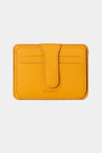 3607 Genuine Real Leather Women Men Card Holder Wallet Yellow-Flother Yellow - 1