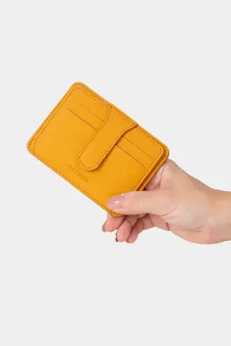 3607 Genuine Real Leather Women Men Card Holder Wallet Yellow-Flother Yellow - 3