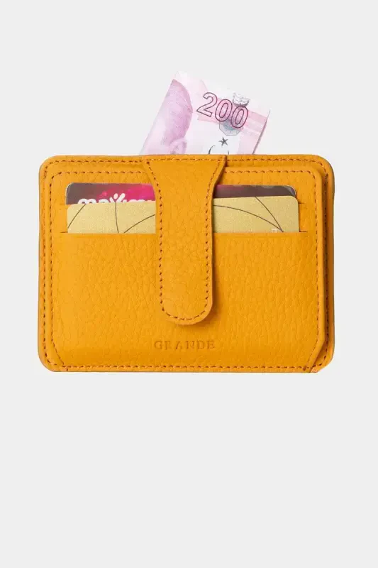 3607 Genuine Real Leather Women Men Card Holder Wallet Yellow-Flother Yellow - 4