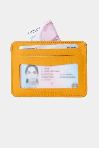 3607 Genuine Real Leather Women Men Card Holder Wallet Yellow-Flother Yellow - 5
