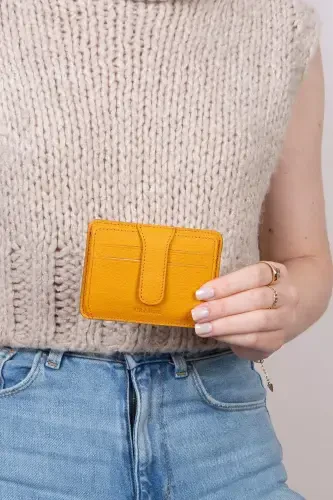 3607 Genuine Real Leather Women Men Card Holder Wallet Yellow-Flother Yellow - 7