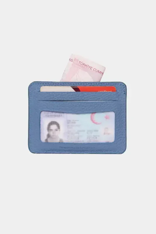 3607 Genuine Real Leather Women Men Cardholder Wallet Baby Blue-Natural Ice Blue - 3