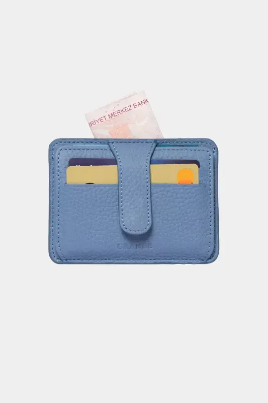 3607 Genuine Real Leather Women Men Cardholder Wallet Baby Blue-Natural Ice Blue - 4