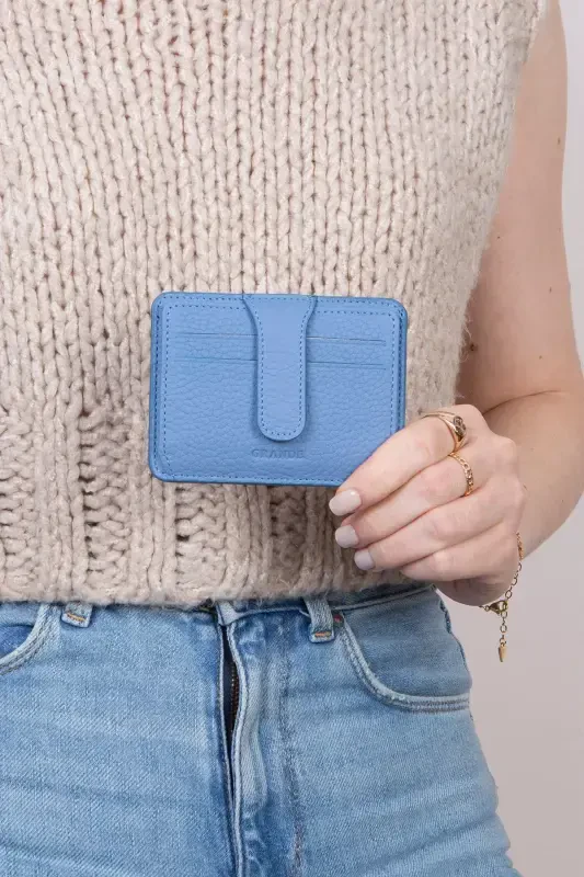 3607 Genuine Real Leather Women Men Cardholder Wallet Baby Blue-Natural Ice Blue - 7