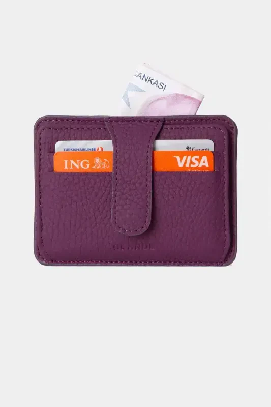 3607 Genuine Real Leather Women Men Cardholder Wallet Purple-Natural Purple - 4