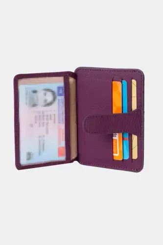 3607 Genuine Real Leather Women Men Cardholder Wallet Purple-Natural Purple - 6