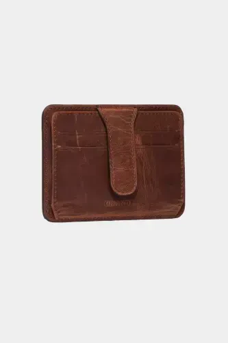 3607 Hakiki Gerçek Deri Kadın Erkek Kartlık Cüzdan Eskitme Taba-Crazy Taba - 1