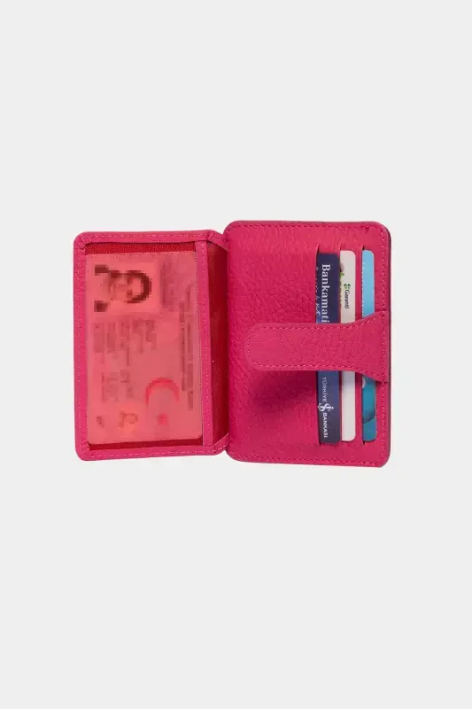 3607 Hakiki Gerçek Deri Kadın Erkek Kartlık Cüzdan Pembe-Flother Pembe - 5