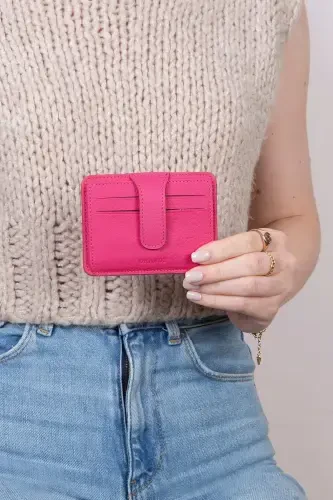 3607 Hakiki Gerçek Deri Kadın Erkek Kartlık Cüzdan Pembe-Flother Pembe - 7