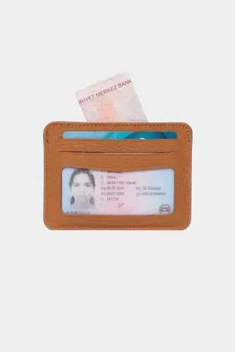 3607 Hakiki Gerçek Deri Kadın Erkek Kartlık Cüzdan Taba-Flother Taba - 4
