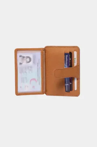 3607 Hakiki Gerçek Deri Kadın Erkek Kartlık Cüzdan Taba-Flother Taba - 5