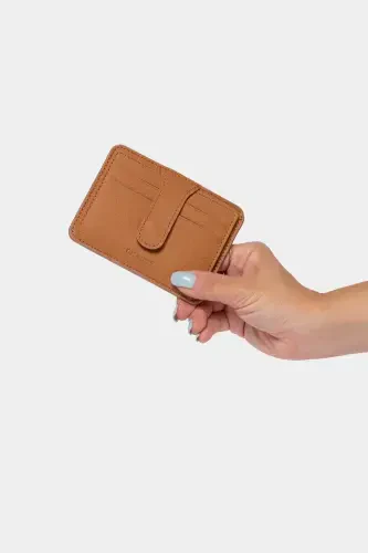 3607 Hakiki Gerçek Deri Kadın Erkek Kartlık Cüzdan Taba-Flother Taba - 6