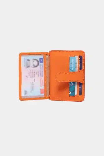 3607 Hakiki Gerçek Deri Kadın Erkek Kartlık Cüzdan Turuncu-Naturel Turuncu - 5