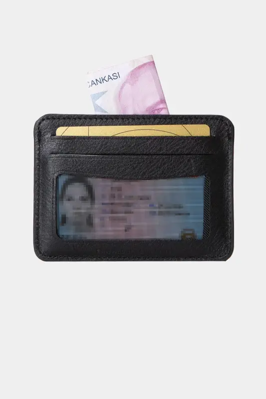 3607 Haqiqi Teri Ayollar va Erkaklar uchun Kartxona Hamyon Qora - 2
