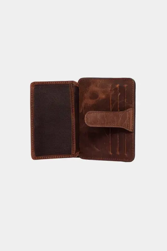 3607 Haqiqiy Charmdan Ayollar Erkaklar Kartalik Hamyon Eskitma Taba-Crazy Taba - 3