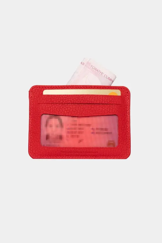 3607 Haqiqiy Haqiqiy Teri Ayollar Erkaklar Kartalik Hamyon Qizil-Tabiiy Qizil - 5