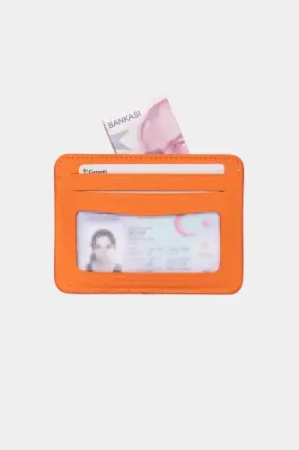 3607 Haqiqiy Haqiqiy Teri Ayollar Erkaklar Kartlik Hamyon Apelsin-Tabiiy Apelsin - 4