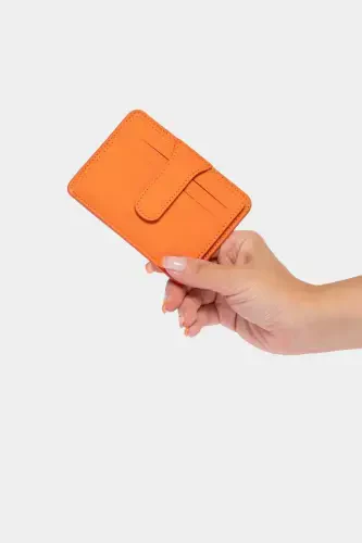 3607 Haqiqiy Haqiqiy Teri Ayollar Erkaklar Kartlik Hamyon Apelsin-Tabiiy Apelsin - 6