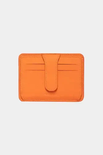 3607 Натуральная Подлинная Кожа Женский Мужской Картхолдер Кошелек Оранжевый-Натуральный Оранжевый - 1