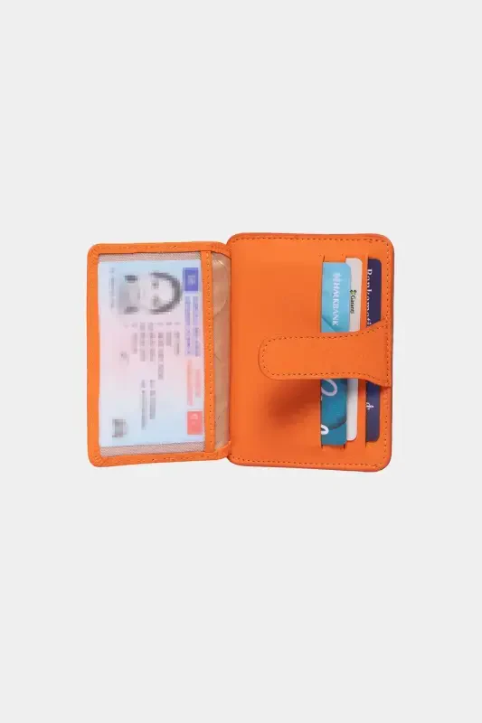 3607 Натуральная Подлинная Кожа Женский Мужской Картхолдер Кошелек Оранжевый-Натуральный Оранжевый - 5