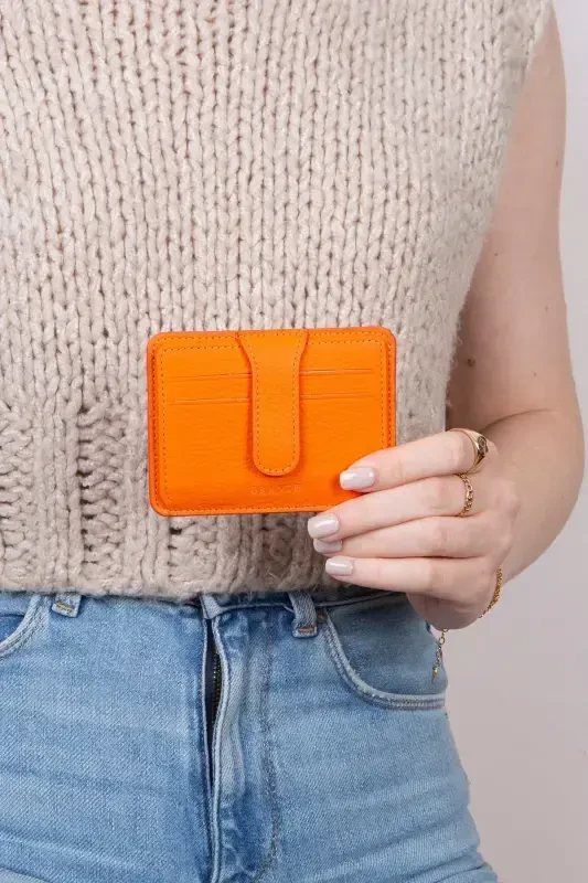 3607 Натуральная Подлинная Кожа Женский Мужской Картхолдер Кошелек Оранжевый-Натуральный Оранжевый - 7