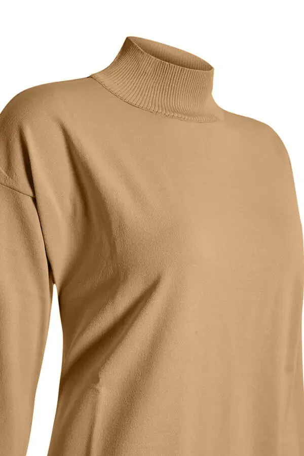 3656111 Fine Knit Plain Tunic-Tan - 2