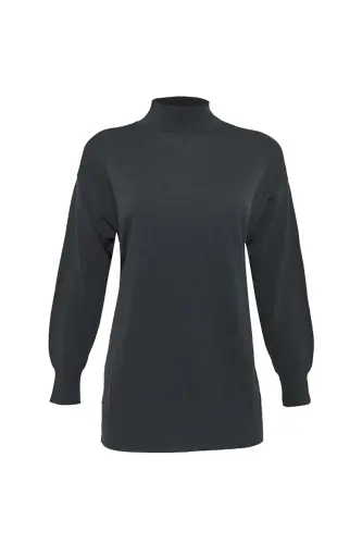 3656111 İnce İpli Düz Triko Tunik - Antrasit 