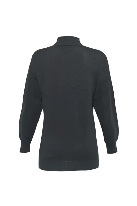 3656111 İnce İpli Düz Triko Tunik - Antrasit - 2