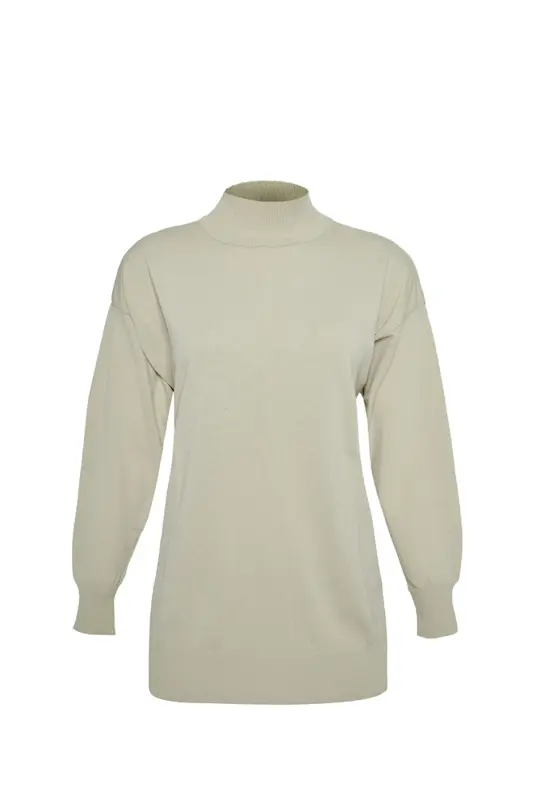 3656111 İnce İpli Düz Triko Tunik - Ekru - 3