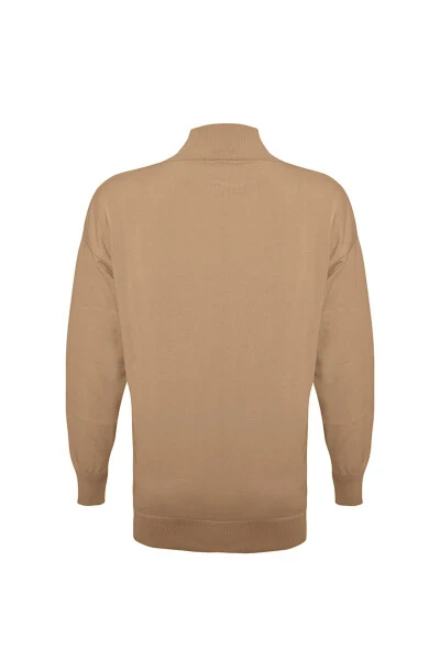 3656111 I?nce I?pli Düz Triko Tunik-Taba - 3