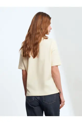 3683 %100 Pamuk Basic T-Shirt-Açık Sarı-Açık Sarı - DILVIN (1)