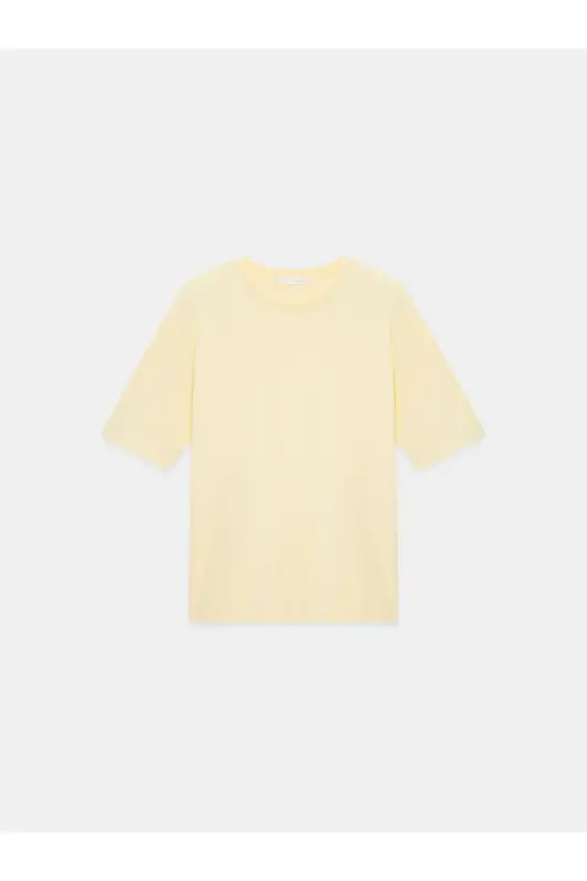 3683 %100 Pamuk Basic T-Shirt-Açık Sarı-Açık Sarı - 5