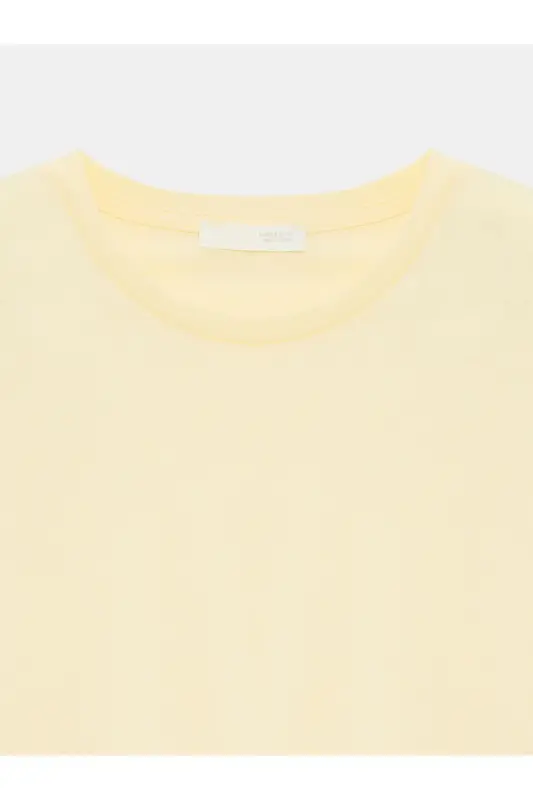 3683 %100 Pamuk Basic T-Shirt-Açık Sarı-Açık Sarı - 7