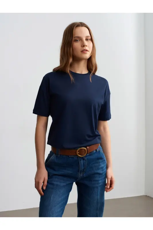 3683 Basic T-Shirt-K.Lacivert - K.Lacivert - DILVIN