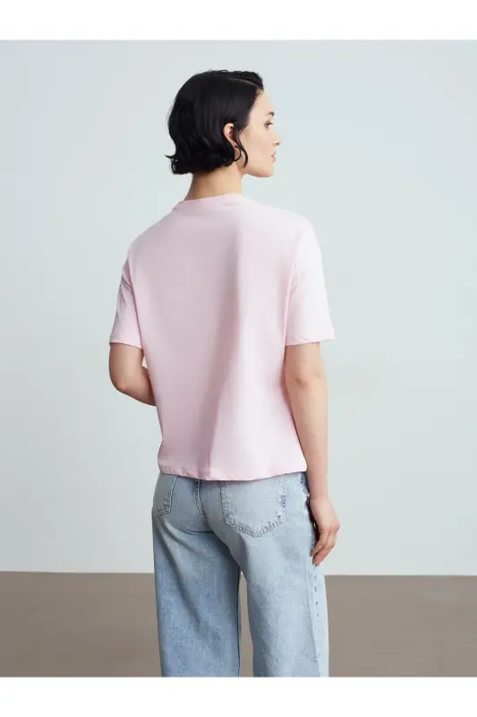 3683 %100 Pamuk Basic T-Shirt-Toz Pembe-Toz Pembe - 2