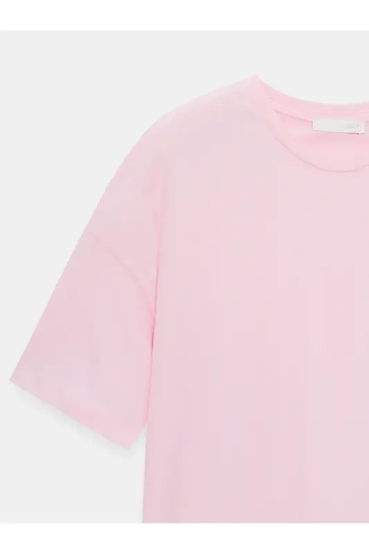3683 %100 Pamuk Basic T-Shirt-Toz Pembe-Toz Pembe - 7
