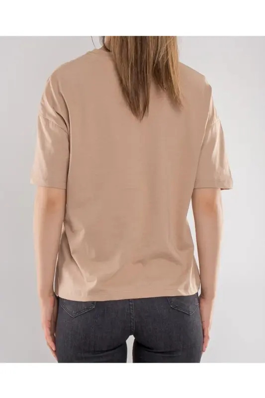 3683 Basic T-shirt-bej2 - Bej2 - 2
