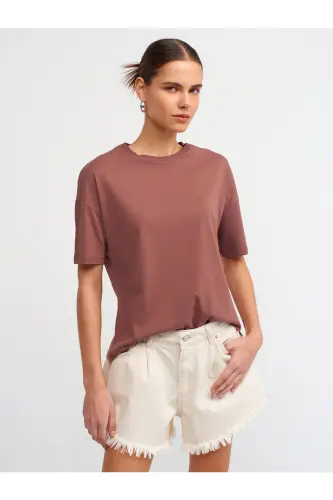 3683 Basic T-Shirt-Kahve-Kahve - DILVIN (1)